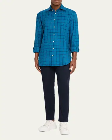 Kiton Men's Cotton Windowpane Check Sport Shirt | Thumbnail 6