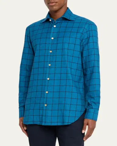 Kiton Men's Cotton Windowpane Check Sport Shirt | Thumbnail 8