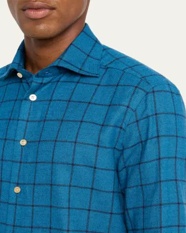 Kiton Men's Cotton Windowpane Check Sport Shirt | Thumbnail 9