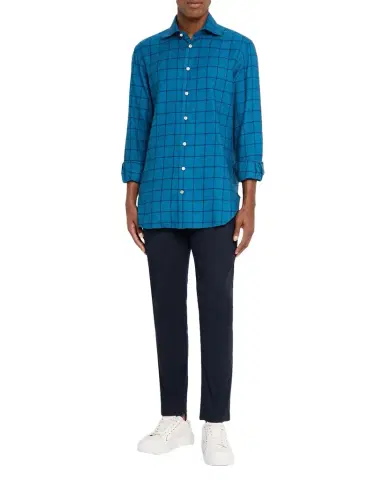 Kiton Men's Cotton Windowpane Check Sport Shirt | Thumbnail 1