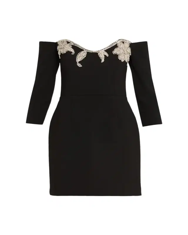 REBECCA VALLANCE Ellerie Floral Diamante Off-Shoulder Mini Dress