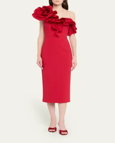 Rebecca Vallance Zarya One-Shoulder Ruffle Bodycon Midi Dress | Thumbnail 2