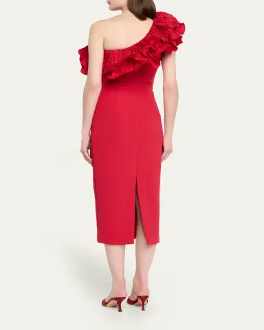 Rebecca Vallance Zarya One-Shoulder Ruffle Bodycon Midi Dress | Thumbnail 3