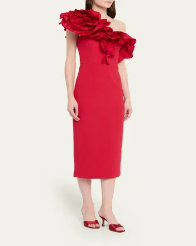 Rebecca Vallance Zarya One-Shoulder Ruffle Bodycon Midi Dress | Thumbnail 4