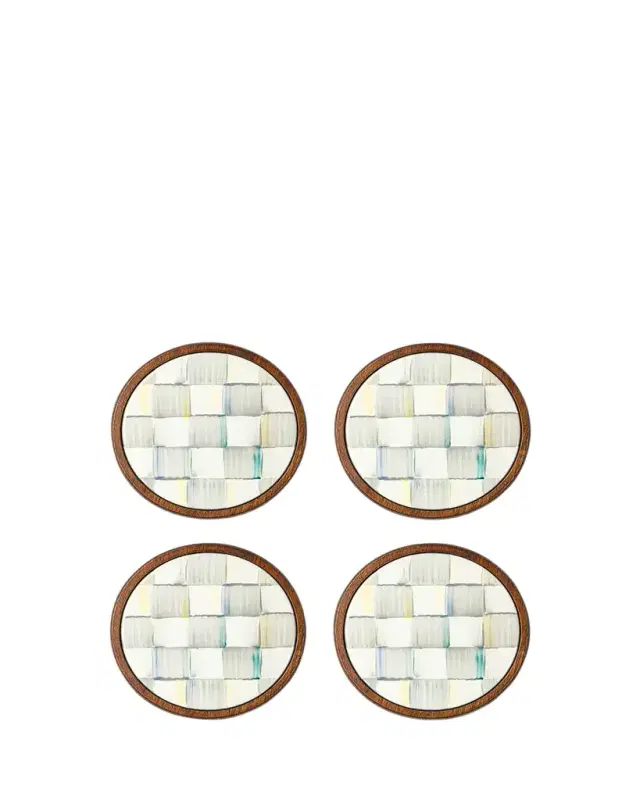 Sterling Check Enamel Coasters, Set of 4