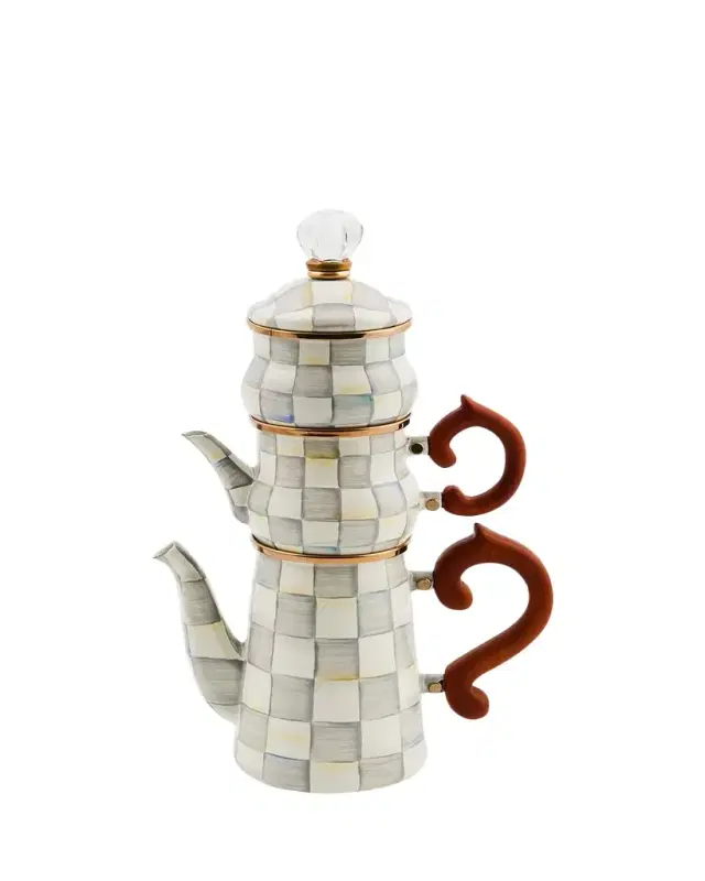 MacKenzie-Childs Sterling Check Stackable Coffee Set