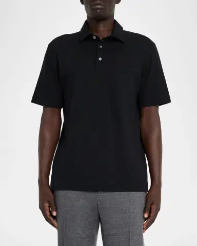 ZEGNA Men's Cotton Polo Shirt with Leather-Trim Pocket | Thumbnail 3 ZEGNA Men's Cotton Polo Shirt with Leather-Trim Pocket | Thumbnail 3