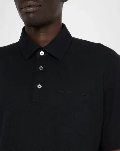 ZEGNA Men's Cotton Polo Shirt with Leather-Trim Pocket | Thumbnail 4 ZEGNA Men's Cotton Polo Shirt with Leather-Trim Pocket | Thumbnail 4