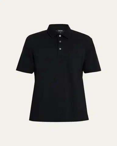 ZEGNA Men's Cotton Polo Shirt with Leather-Trim Pocket | Thumbnail 5 ZEGNA Men's Cotton Polo Shirt with Leather-Trim Pocket | Thumbnail 5