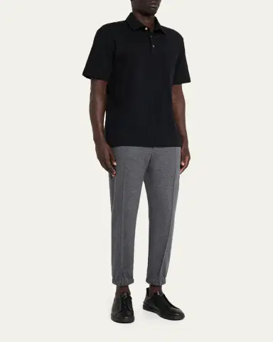 ZEGNA Men's Cotton Polo Shirt with Leather-Trim Pocket | Thumbnail 6 ZEGNA Men's Cotton Polo Shirt with Leather-Trim Pocket | Thumbnail 6