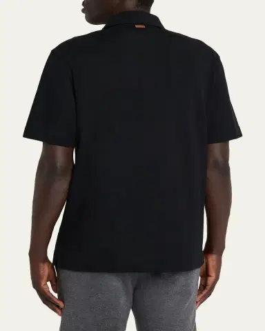 ZEGNA Men's Cotton Polo Shirt with Leather-Trim Pocket | Thumbnail 7 ZEGNA Men's Cotton Polo Shirt with Leather-Trim Pocket | Thumbnail 7