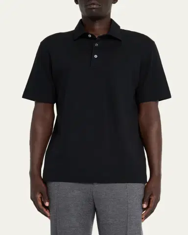 ZEGNA Men's Cotton Polo Shirt with Leather-Trim Pocket | Thumbnail 8 ZEGNA Men's Cotton Polo Shirt with Leather-Trim Pocket | Thumbnail 8