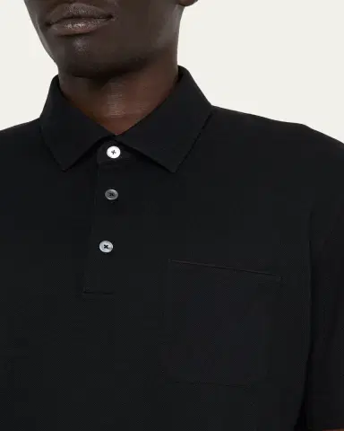 ZEGNA Men's Cotton Polo Shirt with Leather-Trim Pocket | Thumbnail 9 ZEGNA Men's Cotton Polo Shirt with Leather-Trim Pocket | Thumbnail 9