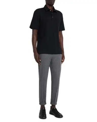 ZEGNA Men's Cotton Polo Shirt with Leather-Trim Pocket | Thumbnail 1 ZEGNA Men's Cotton Polo Shirt with Leather-Trim Pocket | Thumbnail 1