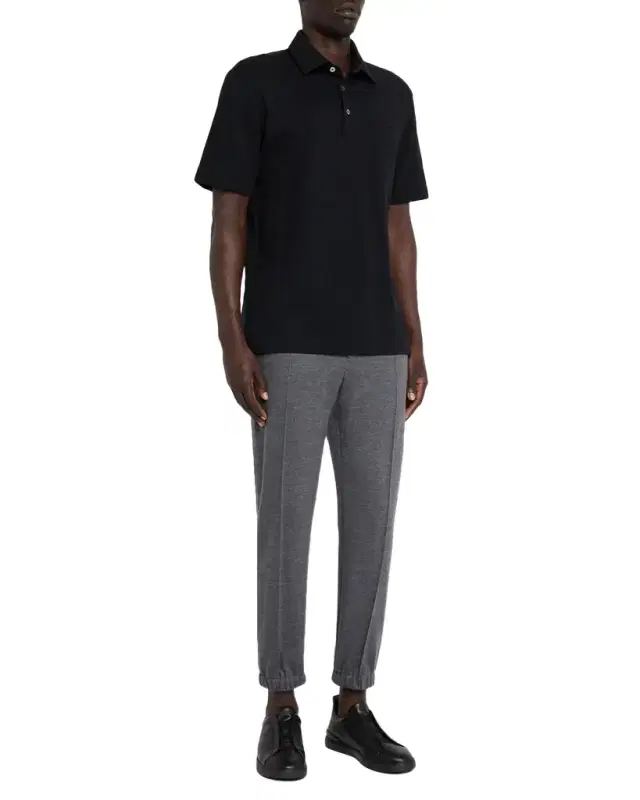 Men's Cotton Polo Shirt with Leather-Trim Pocket