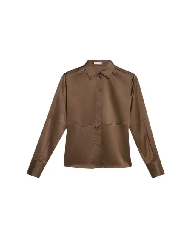 Silk Satin Stretch Blouse with Bib