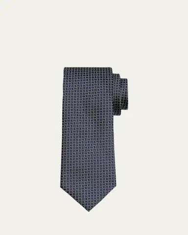 Zegna Men's Geometric Net Silk Tie | Thumbnail 2