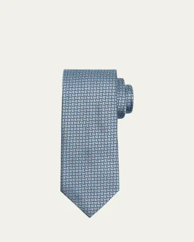 Zegna Men's Geometric Net Jacquard Silk Tie | Thumbnail 2