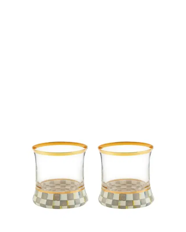 Sterling Check Tumbler Glass, Set of 2