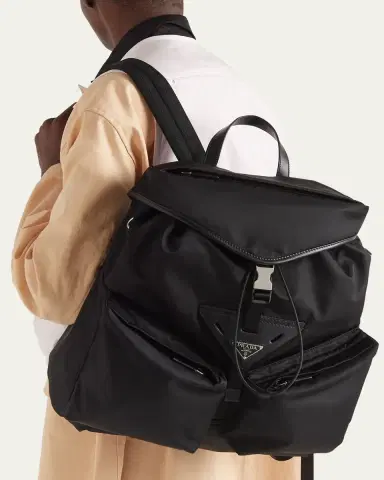 Prada Men's Re-Nylon and Leather Backpack | Thumbnail 4 Prada Men's Re-Nylon and Leather Backpack | Thumbnail 4