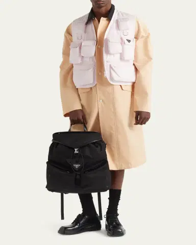Prada Men's Re-Nylon and Leather Backpack | Thumbnail 5 Prada Men's Re-Nylon and Leather Backpack | Thumbnail 5