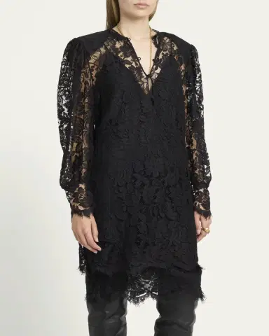 Chloé Floral Lace Strong-Shoulder Long-Sleeve Dress | Thumbnail 4 Chloé Floral Lace Strong-Shoulder Long-Sleeve Dress | Thumbnail 4