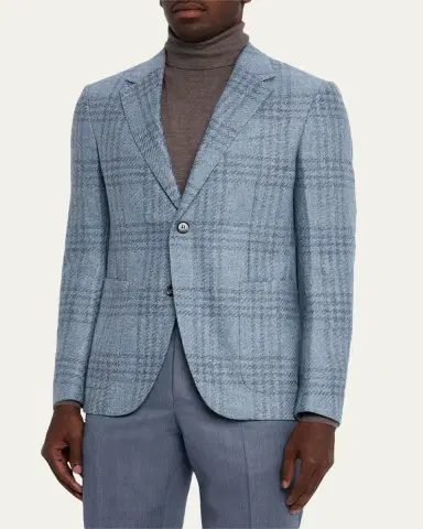 Zegna Men's Maxi-Plaid Woven Patch-Pocket Sport Coat | Thumbnail 4 Zegna Men's Maxi-Plaid Woven Patch-Pocket Sport Coat | Thumbnail 4