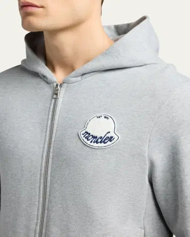 Moncler Men's Chenille-Logo Full-Zip Hoodie | Thumbnail 5 Moncler Men's Chenille-Logo Full-Zip Hoodie | Thumbnail 5