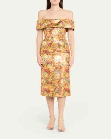 Markarian Gloria Metallic Floral Jacquard Off-The-Shoulder Dress | Thumbnail 2