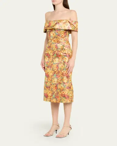 Markarian Gloria Metallic Floral Jacquard Off-The-Shoulder Dress | Thumbnail 4