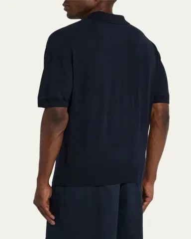 Moncler Men's Silk and Linen Knit Polo Shirt | Thumbnail 3 Moncler Men's Silk and Linen Knit Polo Shirt | Thumbnail 3