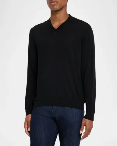Kiton Men's Wool Knit V-Neck Sweater | Thumbnail 3