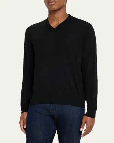 Kiton Men's Wool Knit V-Neck Sweater | Thumbnail 8