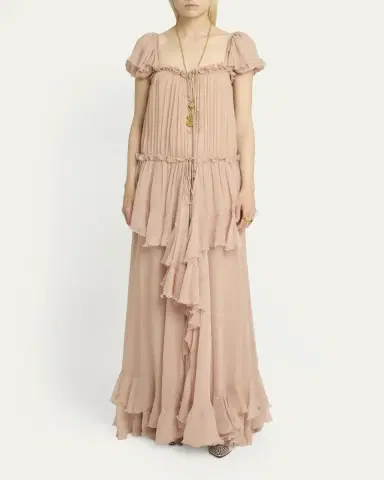 Chloé Gathered Ruffle Organic Silk Mousseline Gown | Thumbnail 2 Chloé Gathered Ruffle Organic Silk Mousseline Gown | Thumbnail 2