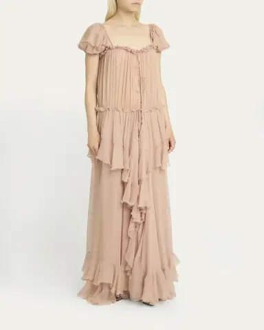 Chloé Gathered Ruffle Organic Silk Mousseline Gown | Thumbnail 4 Chloé Gathered Ruffle Organic Silk Mousseline Gown | Thumbnail 4