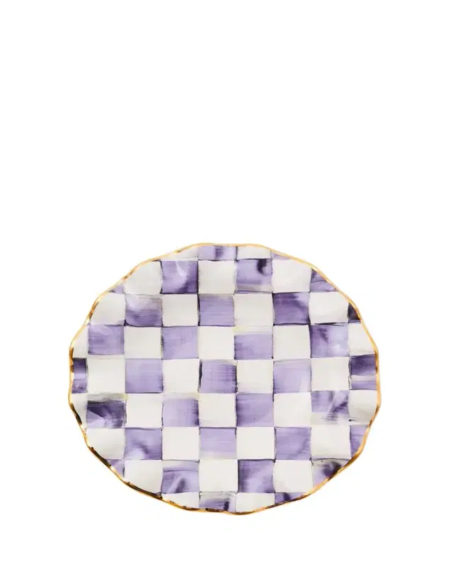 Violet Check Fluted Ceramic Dessert Plate