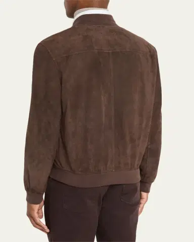 Brunello Cucinelli Men's Suede Full-Zip Bomber Jacket | Thumbnail 3