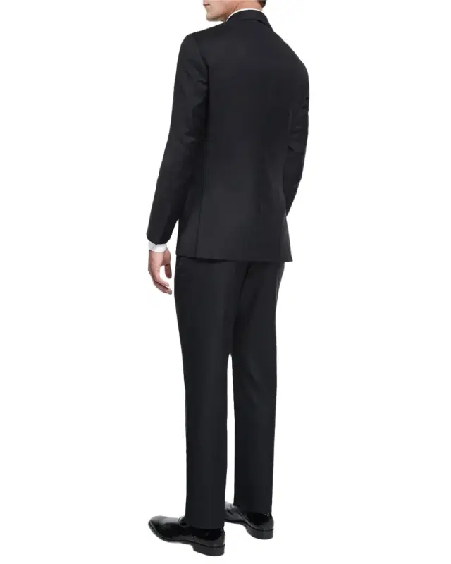Satin Peak-Lapel One-Button Wool Tuxedo, Black