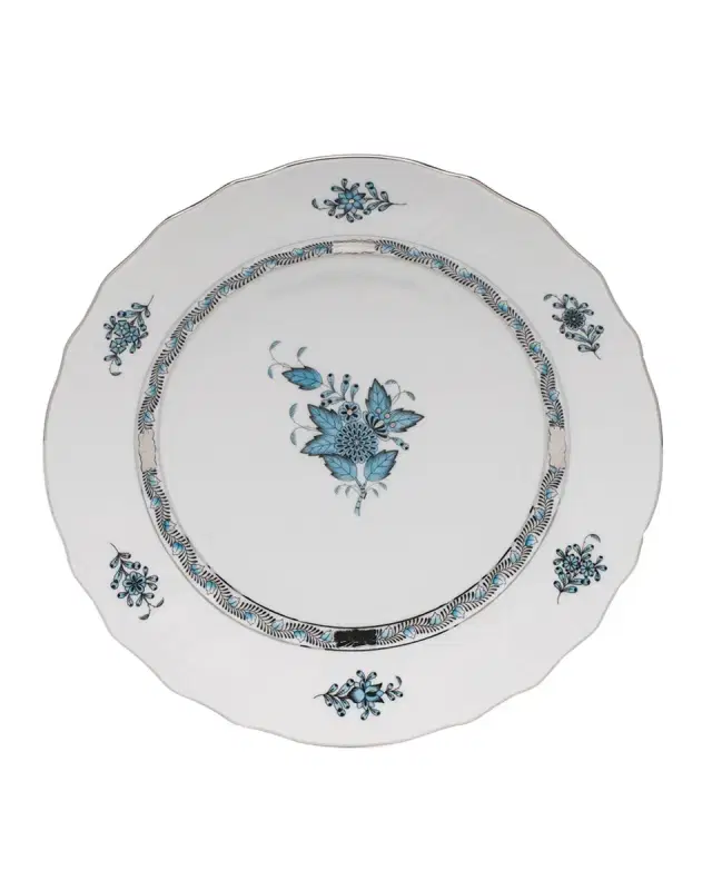 Herend Chinese Bouquet Turquoise & Platinum Dinner Plate