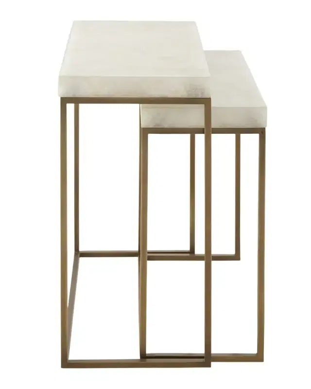 Calcite & Antiqued Brass Nesting Tables, Set of 2