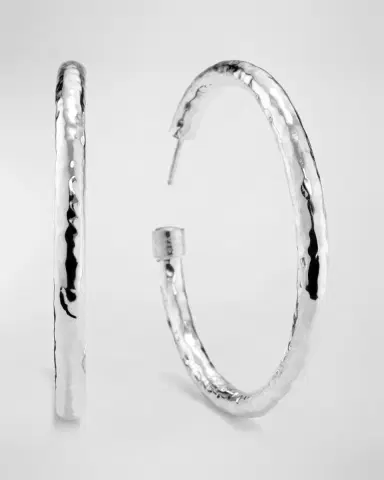 Ippolita Large Hammered Hoop Earrings in Sterling Silver | Thumbnail 3