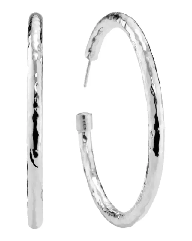 Large Hammered Hoop Earrings in Sterling Silver