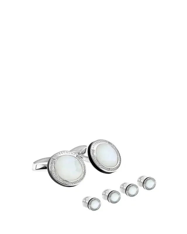 Tateossian Mother-of-Pearl Sterling Silver Cuff Links Stud Set