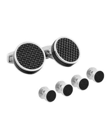 Tateossian Round Carbon Fiber Cuff Links Stud Set | Thumbnail 1