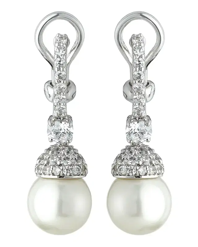 Pave Capped Pearly Drop Earrings