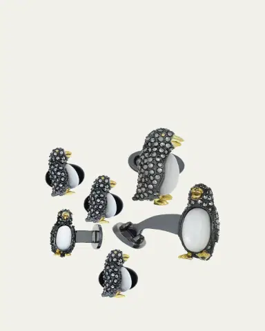 Jan Leslie Marcasite Penguin Cuff Links Studs Set | Thumbnail 3