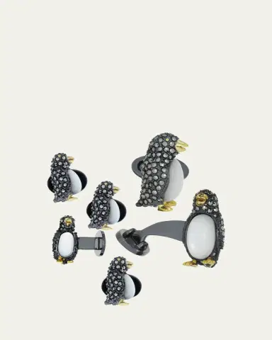 Jan Leslie Marcasite Penguin Cuff Links Studs Set | Thumbnail 4