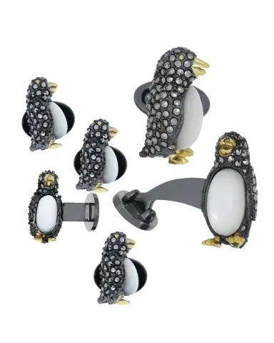 Jan Leslie Marcasite Penguin Cuff Links Studs Set | Thumbnail 1