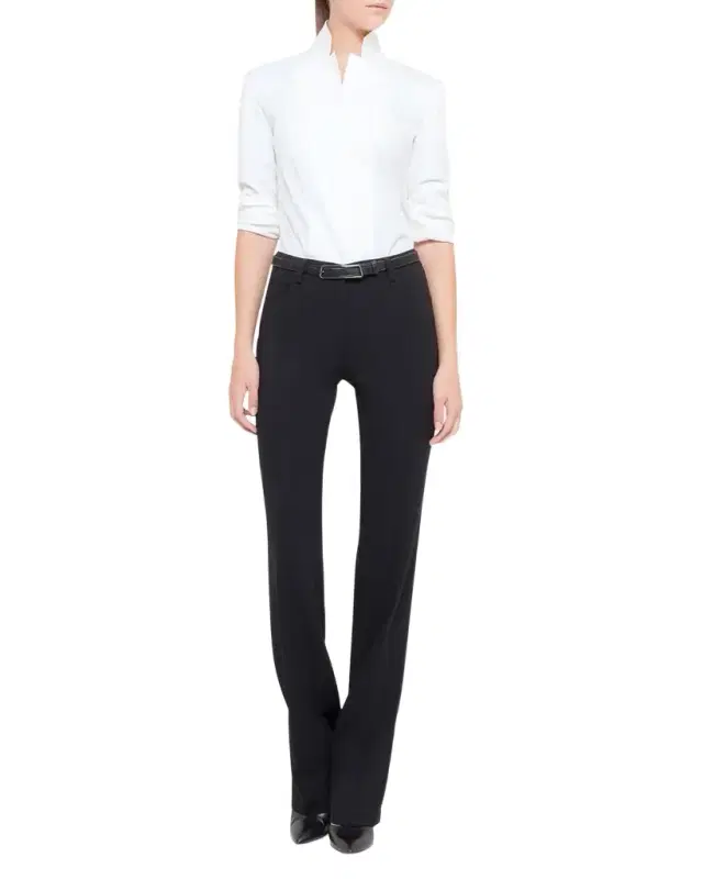 Akris Long-Sleeve Notched-Collar Poplin Blouse