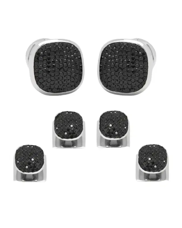 Black Preciosa Pave Cuff Links Stud Set